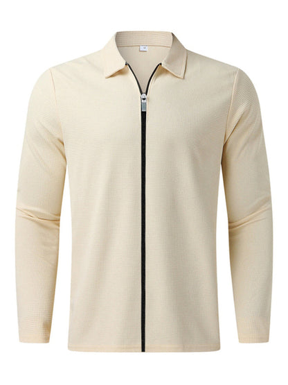 New Men's Waffle Zip Lapel Jacket Jacket Cardigan Tops - Hiccupzz
