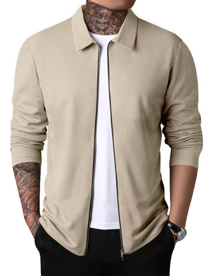New Men's Waffle Zip Lapel Jacket Jacket Cardigan Tops - Hiccupzz