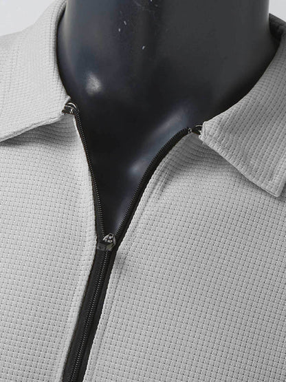 New Men's Waffle Zip Lapel Jacket Jacket Cardigan Tops - Hiccupzz