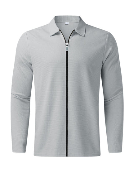 New Men's Waffle Zip Lapel Jacket Jacket Cardigan Tops - Hiccupzz