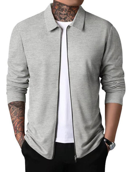 New Men's Waffle Zip Lapel Jacket Jacket Cardigan Tops - Hiccupzz