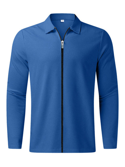 New Men's Waffle Zip Lapel Jacket Jacket Cardigan Tops - Hiccupzz