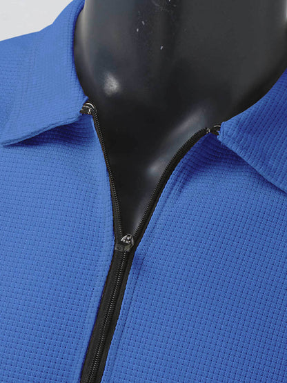 New Men's Waffle Zip Lapel Jacket Jacket Cardigan Tops - Hiccupzz