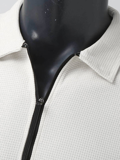 New Men's Waffle Zip Lapel Jacket Jacket Cardigan Tops - Hiccupzz