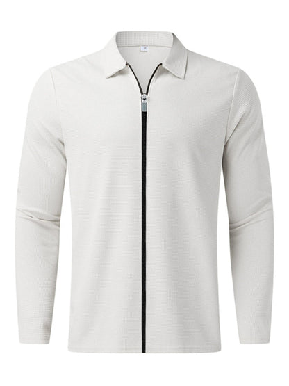 New Men's Waffle Zip Lapel Jacket Jacket Cardigan Tops - Hiccupzz