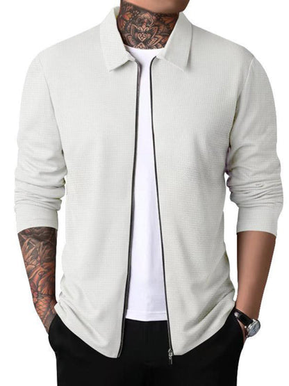 New Men's Waffle Zip Lapel Jacket Jacket Cardigan Tops - Hiccupzz