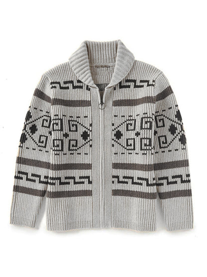 Men's casual lapel jacquard knitted jacket - Hiccupzz