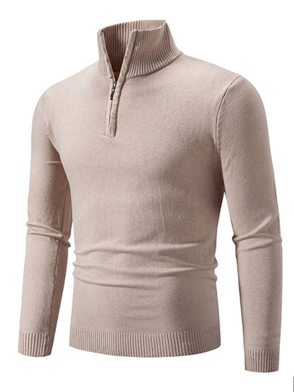 Men's casual solid color sweater half zipper pullover stand collar sweater - Hiccupzz