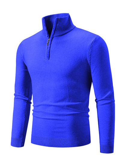 Men's casual solid color sweater half zipper pullover stand collar sweater - Hiccupzz