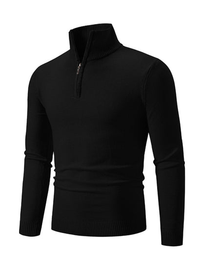 Men's casual solid color sweater half zipper pullover stand collar sweater - Hiccupzz