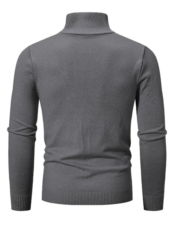 Men's casual solid color sweater half zipper pullover stand collar sweater