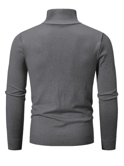 Men's casual solid color sweater half zipper pullover stand collar sweater - Hiccupzz
