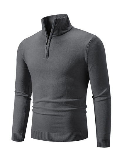 Men's casual solid color sweater half zipper pullover stand collar sweater - Hiccupzz