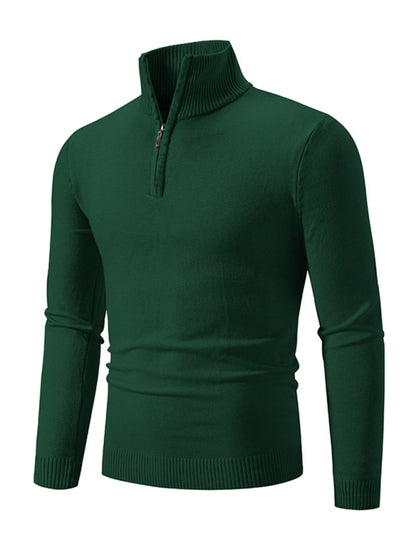 Men's casual solid color sweater half zipper pullover stand collar sweater - Hiccupzz
