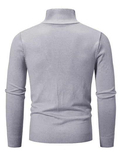 Men's casual solid color sweater half zipper pullover stand collar sweater - Hiccupzz