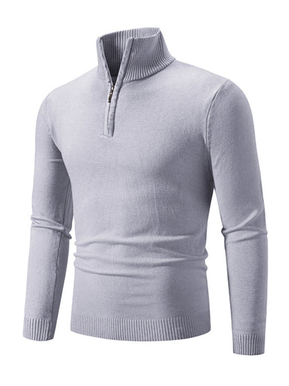 Men's casual solid color sweater half zipper pullover stand collar sweater - Hiccupzz