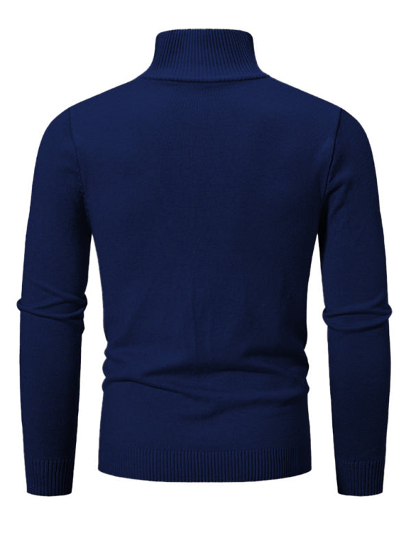 Men's casual solid color sweater half zipper pullover stand collar sweater