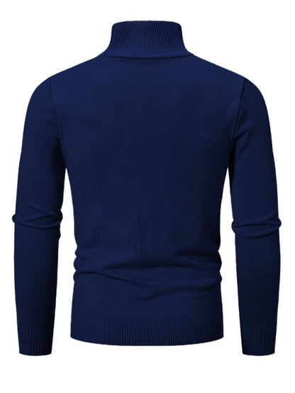 Men's casual solid color sweater half zipper pullover stand collar sweater - Hiccupzz