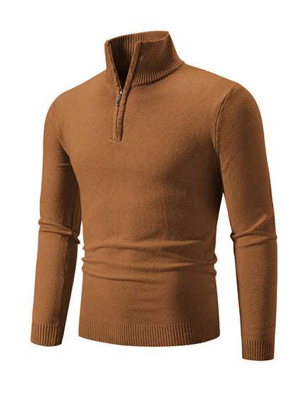 Men's casual solid color sweater half zipper pullover stand collar sweater - Hiccupzz