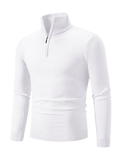 Men's casual solid color sweater half zipper pullover stand collar sweater - Hiccupzz