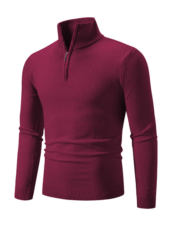 Men's casual solid color sweater half zipper pullover stand collar sweater