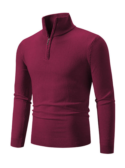 Men's casual solid color sweater half zipper pullover stand collar sweater - Hiccupzz