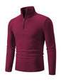 Men's casual solid color sweater half zipper pullover stand collar sweater - Hiccupzz