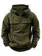 Men's hooded solid color sports multi-pocket leather sweatshirt jacket - Hiccupzz