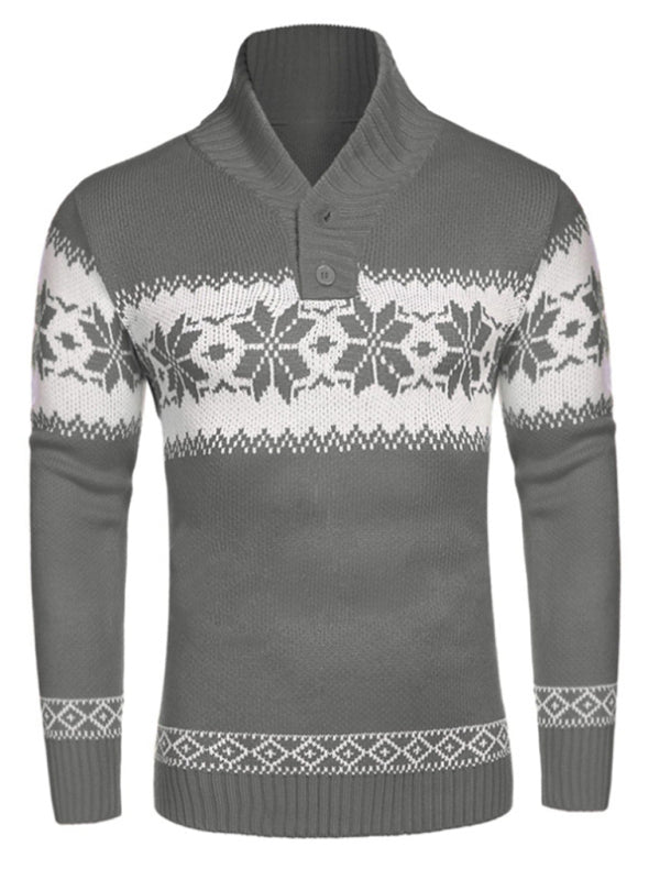 Ethnic Pattern Knit Shawl-Collar Men's Sweater