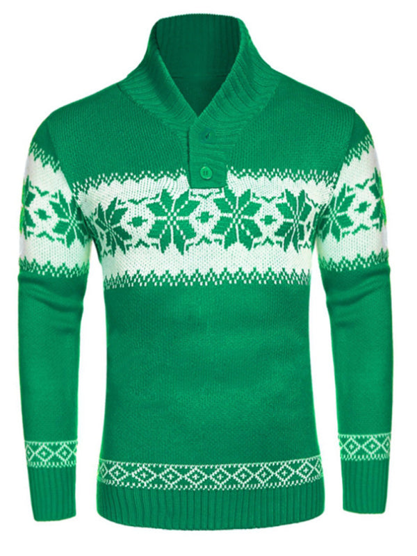 Ethnic Pattern Knit Shawl-Collar Men's Sweater