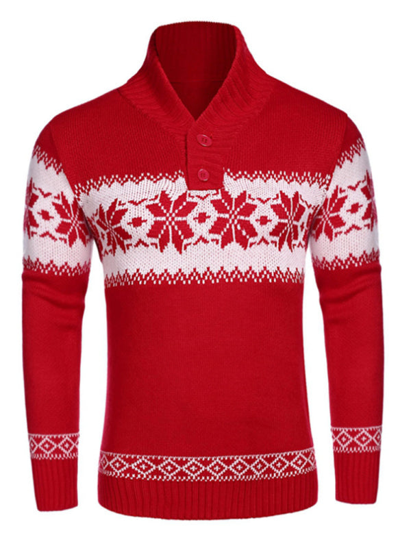 Ethnic Pattern Knit Shawl-Collar Men's Sweater