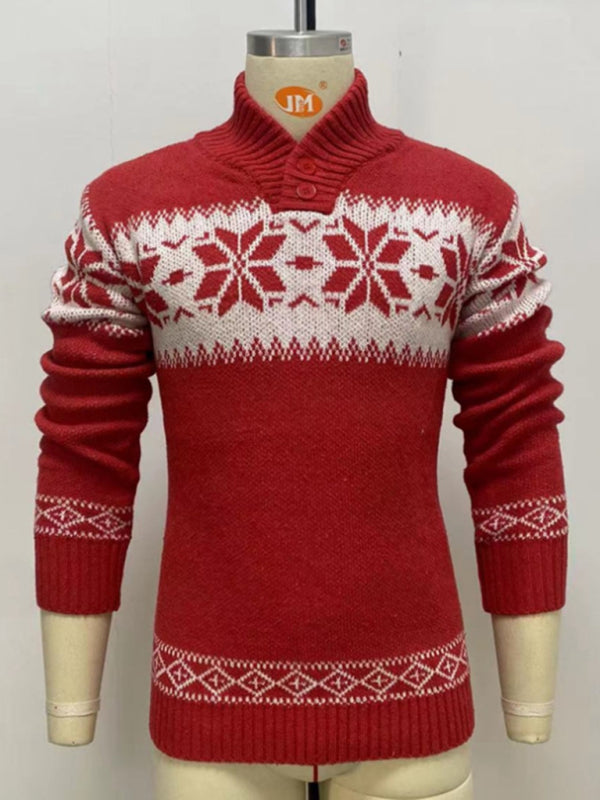 Ethnic Pattern Knit Shawl-Collar Men's Sweater