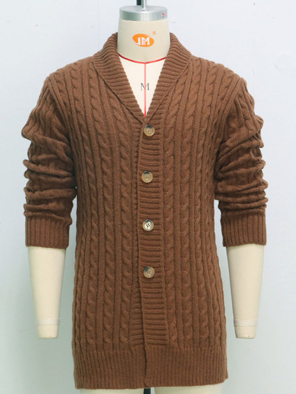 Men's mid-length knitted sweater Thick-knit twisted cardigan woolen jacket