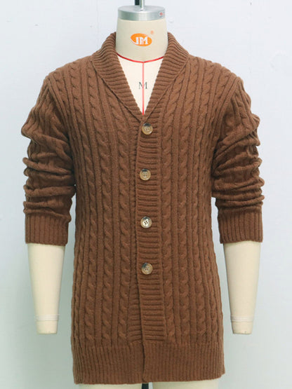 Men's mid-length knitted sweater Thick-knit twisted cardigan woolen jacket - Hiccupzz