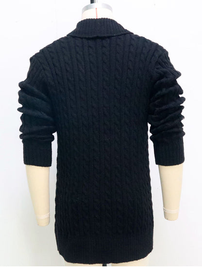 Men's mid-length knitted sweater Thick-knit twisted cardigan woolen jacket - Hiccupzz