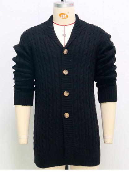 Men's mid-length knitted sweater Thick-knit twisted cardigan woolen jacket - Hiccupzz