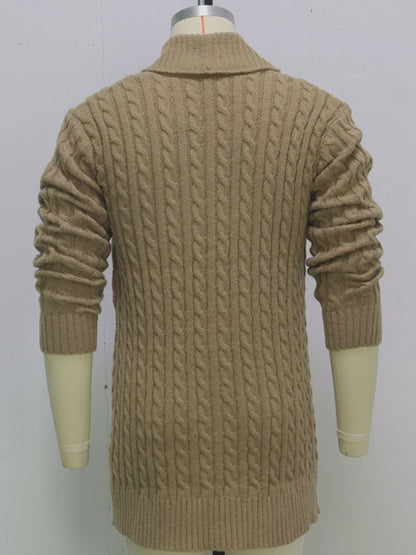 Men's mid-length knitted sweater Thick-knit twisted cardigan woolen jacket - Hiccupzz