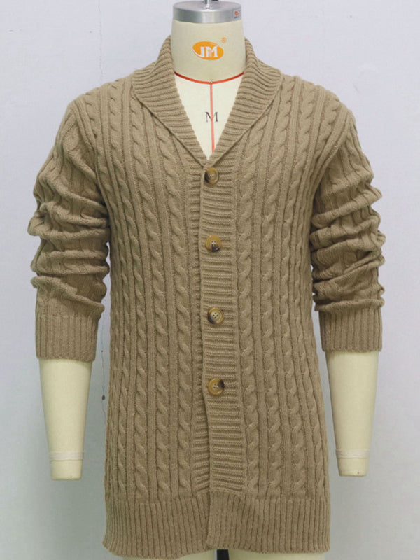 Men's mid-length knitted sweater Thick-knit twisted cardigan woolen jacket