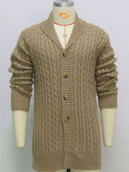 Men's mid-length knitted sweater Thick-knit twisted cardigan woolen jacket - Hiccupzz