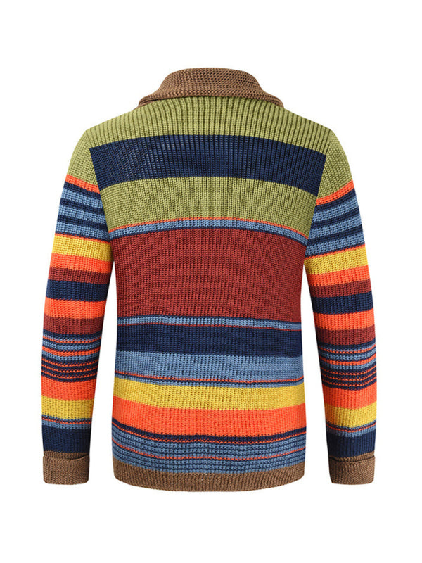 Men's Button Casual Color Striped Cardigan