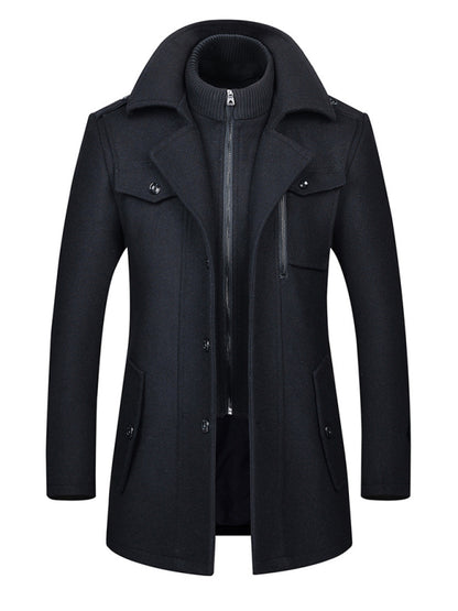 Men's wool zipper autumn and winter double collar coat - Hiccupzz