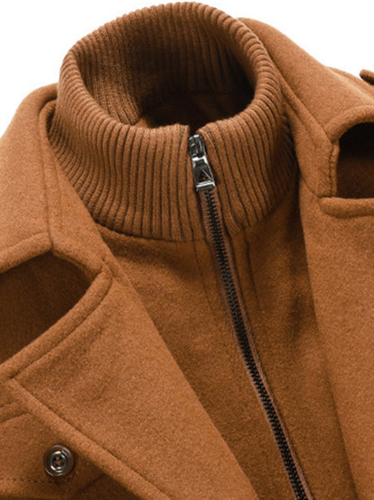 Men's wool zipper autumn and winter double collar coat - Hiccupzz