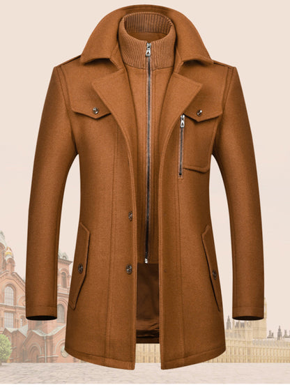 Men's wool zipper autumn and winter double collar coat - Hiccupzz
