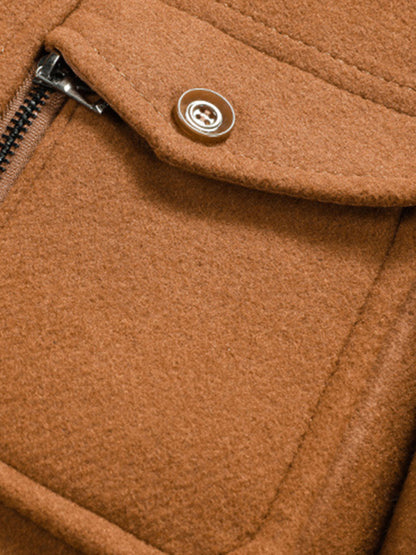 Men's wool zipper autumn and winter double collar coat - Hiccupzz