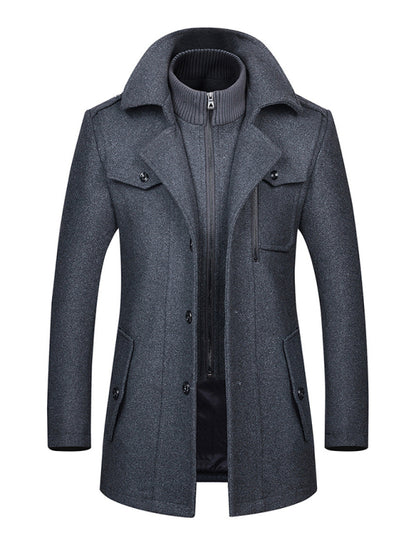 Men's wool zipper autumn and winter double collar coat - Hiccupzz