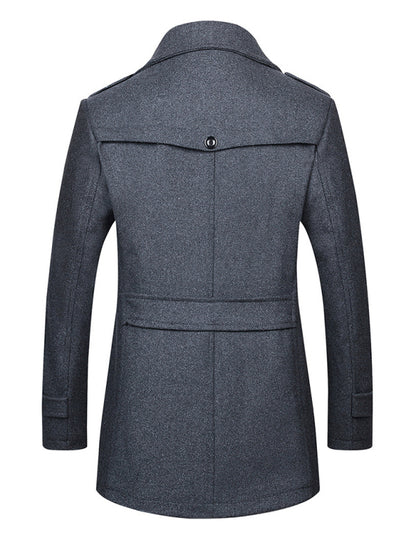 Men's wool zipper autumn and winter double collar coat - Hiccupzz