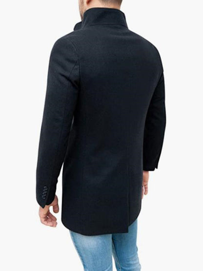 Men's slim woolen coat with stand collar - Hiccupzz