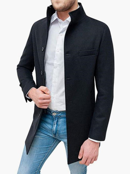 Men's slim woolen coat with stand collar - Hiccupzz