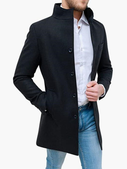 Men's slim woolen coat with stand collar - Hiccupzz
