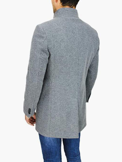 Men's slim woolen coat with stand collar - Hiccupzz
